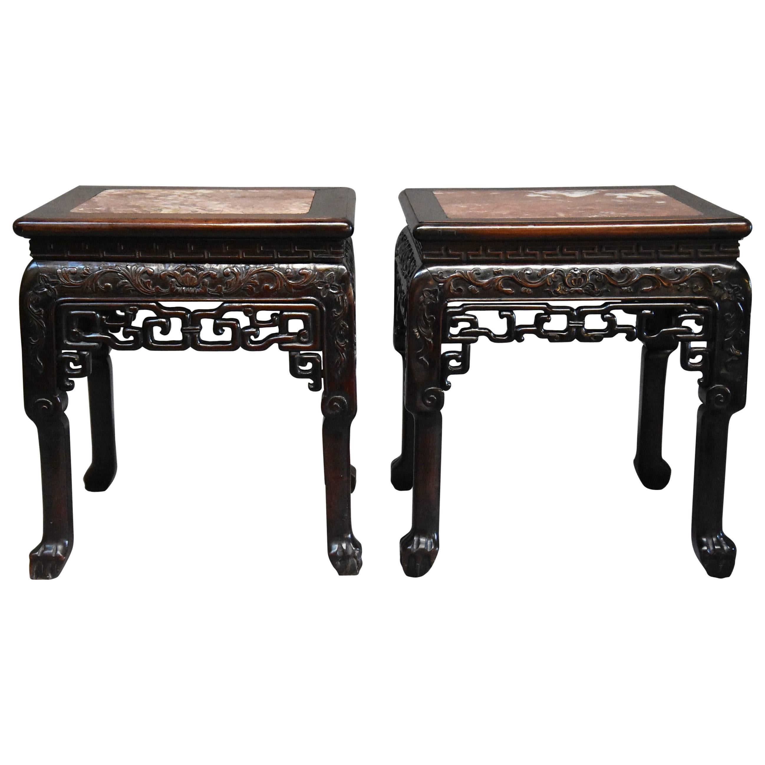 Late 19th Century Matched Pair of Square Chinese Pot Stands