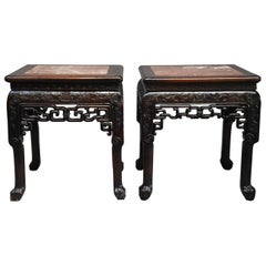 Antique Late 19th Century Matched Pair of Square Chinese Pot Stands
