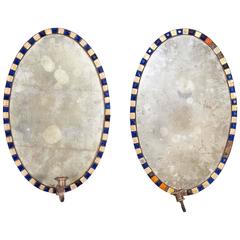 Antique Pair of Irish Regency Oval Mirror-Back Sconces
