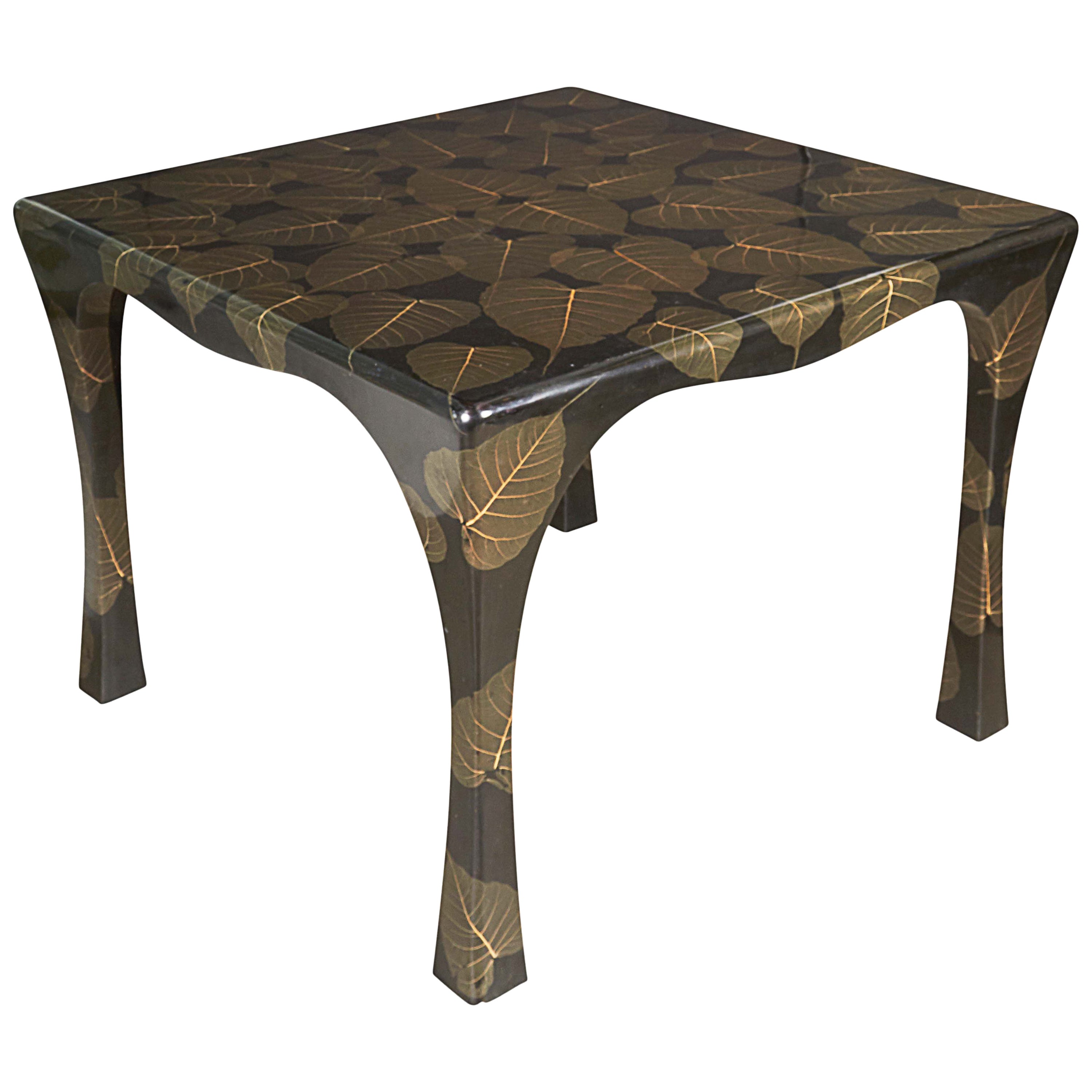 Mid Century Modern Asian Inspired Black Lacquer Card Table With Leaf Mid Century Modern Asian Inspired Black Lacquer Card Table With Leaf