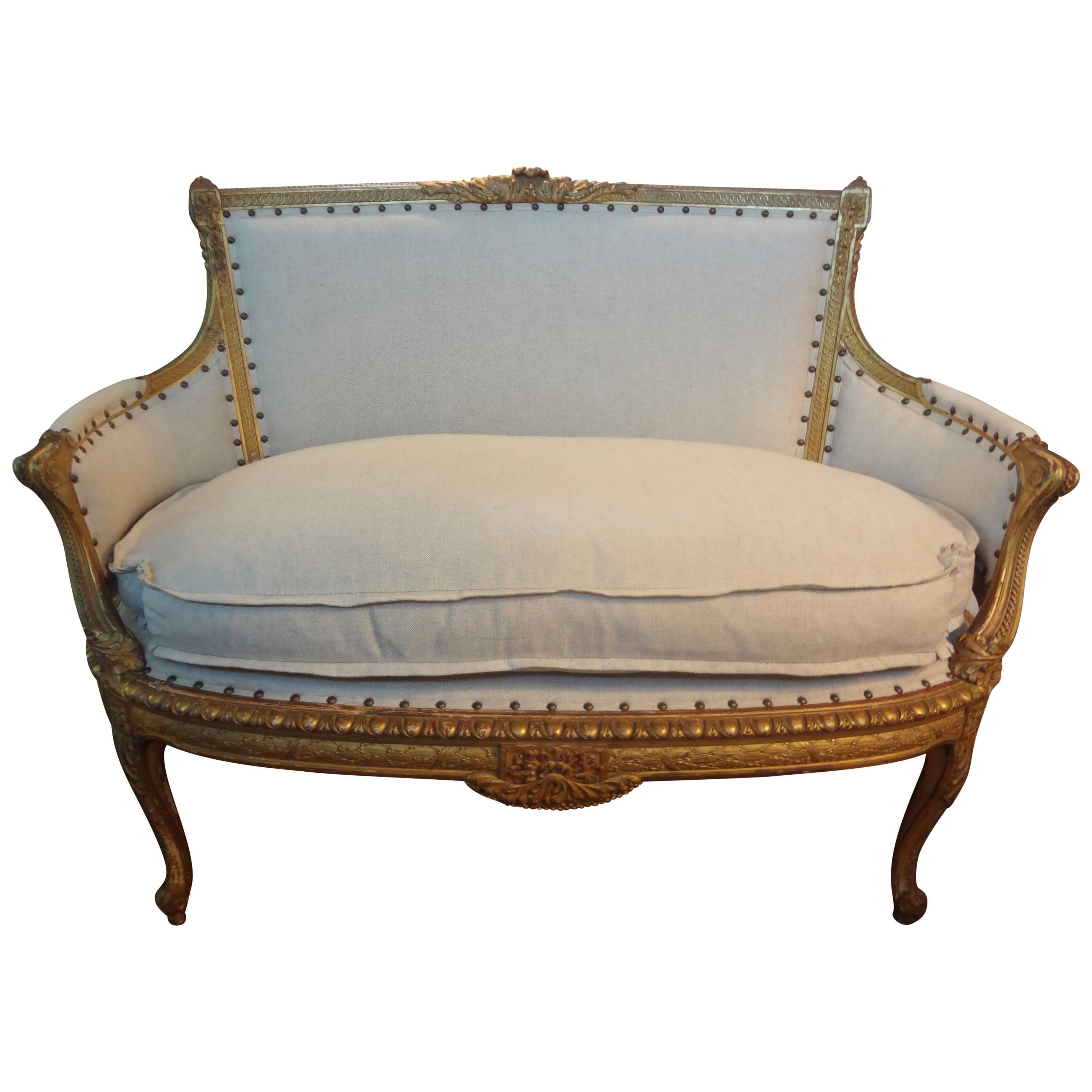 Antique French Regence Style Gilt Wood Canape Or Sofa