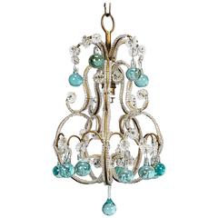 Petite French Beaded Chandelier with Blue Drops
