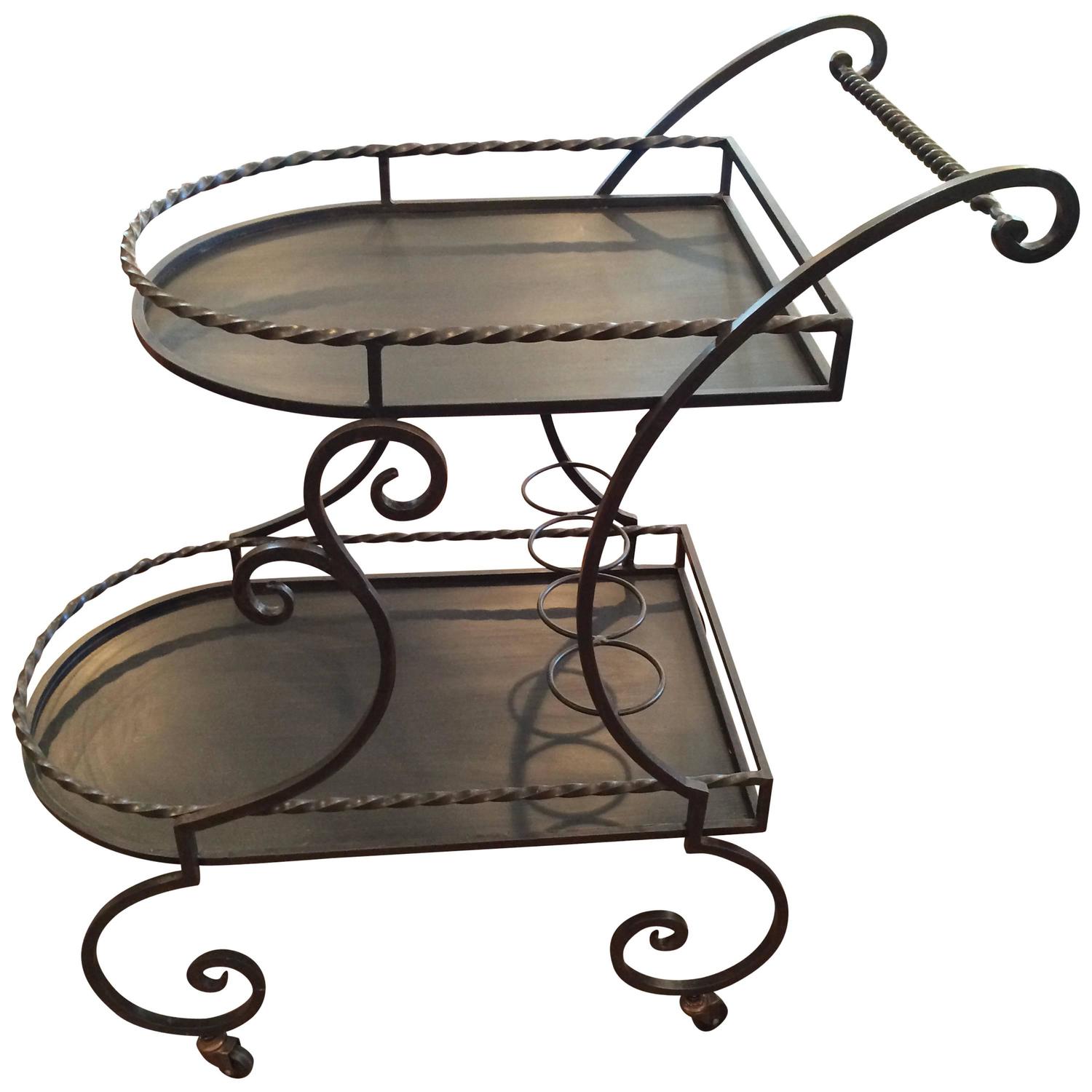 Wrought Iron Rolling Tea or Bar Cart For Sale at 1stdibs