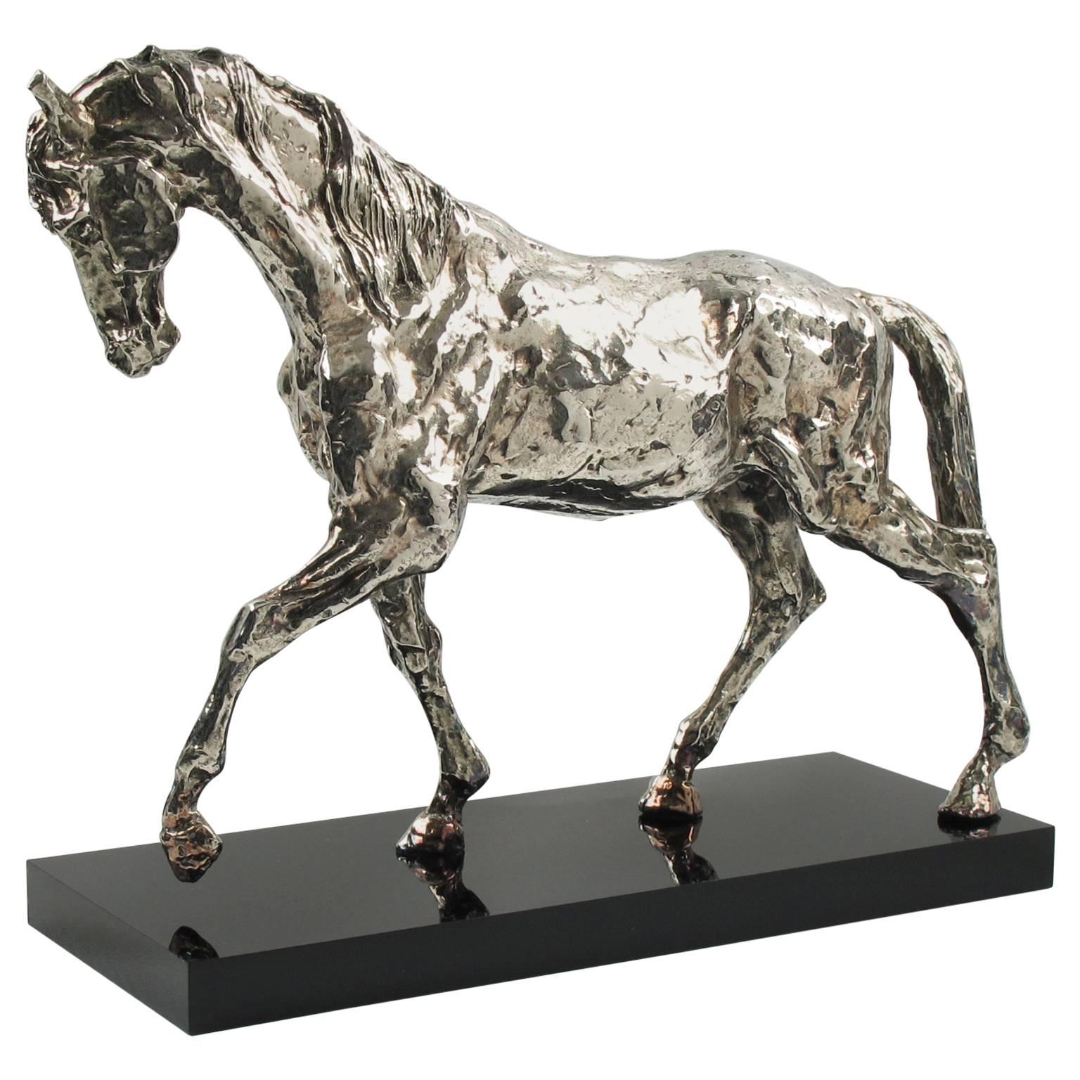 Mid-20th Century Modernist Silver Plate Horse Sculpture