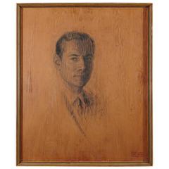 Raul Manteola, Portrait of a Gentleman, New York, 1964, Rare Pencil on Wood 2