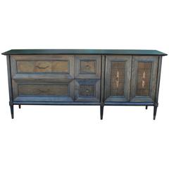 Modern Blue Dyed Burl Wood Sideboard / Credenza with Copper Hardware
