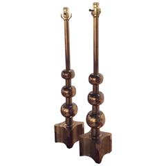 Vintage Stiffel Brass Table Lamps for Tommi Parzinger Geometric Hollywood Regency 