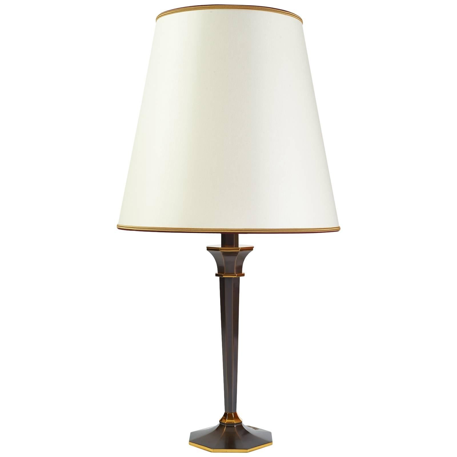 Genet Michon Bronze Table Lamp with Tapered Octagonal Shaft, France, 1950s