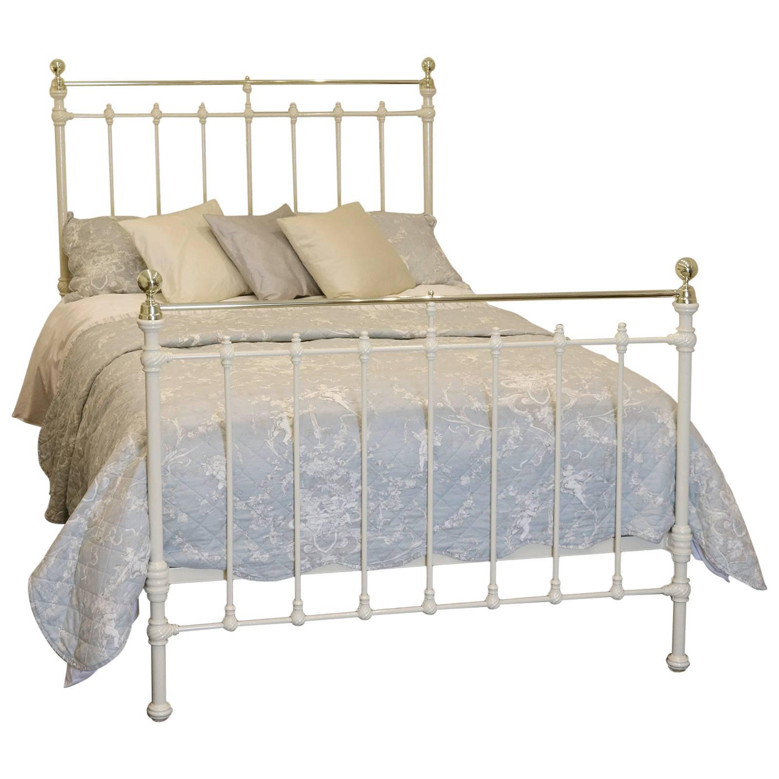 Cream Double Bed with Brass Decoration
