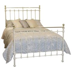 Cream Double Bed with Brass Decoration