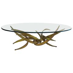 Handsome Gilt iron and Glass Brutalist Table Midcentury