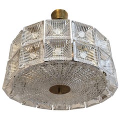 Orrefors Carl Fagerlund 1960s Crystal Flush Chandelier Pendant