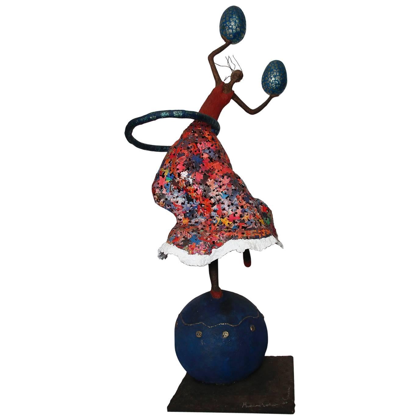 21st Century Blue and Red Sculpture by Mexican Artist Miriam Ladron De Guevara