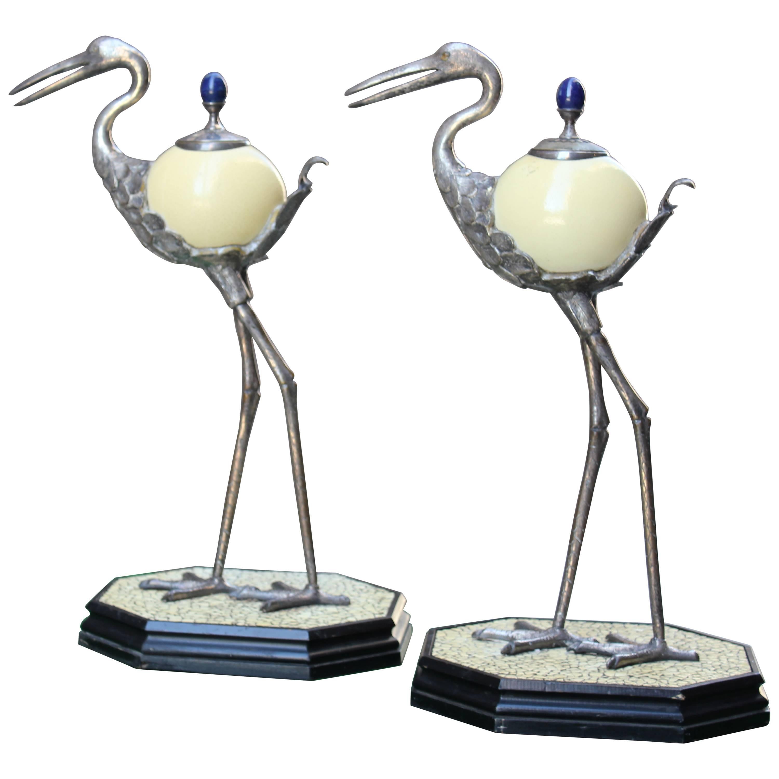 Pair of Anthony Redmile Silver Plated Ostrich Egg Ornaments For Sale