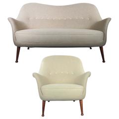 Set of Scandinavian Modern Divina Sofa and Armchair in Grey Wool