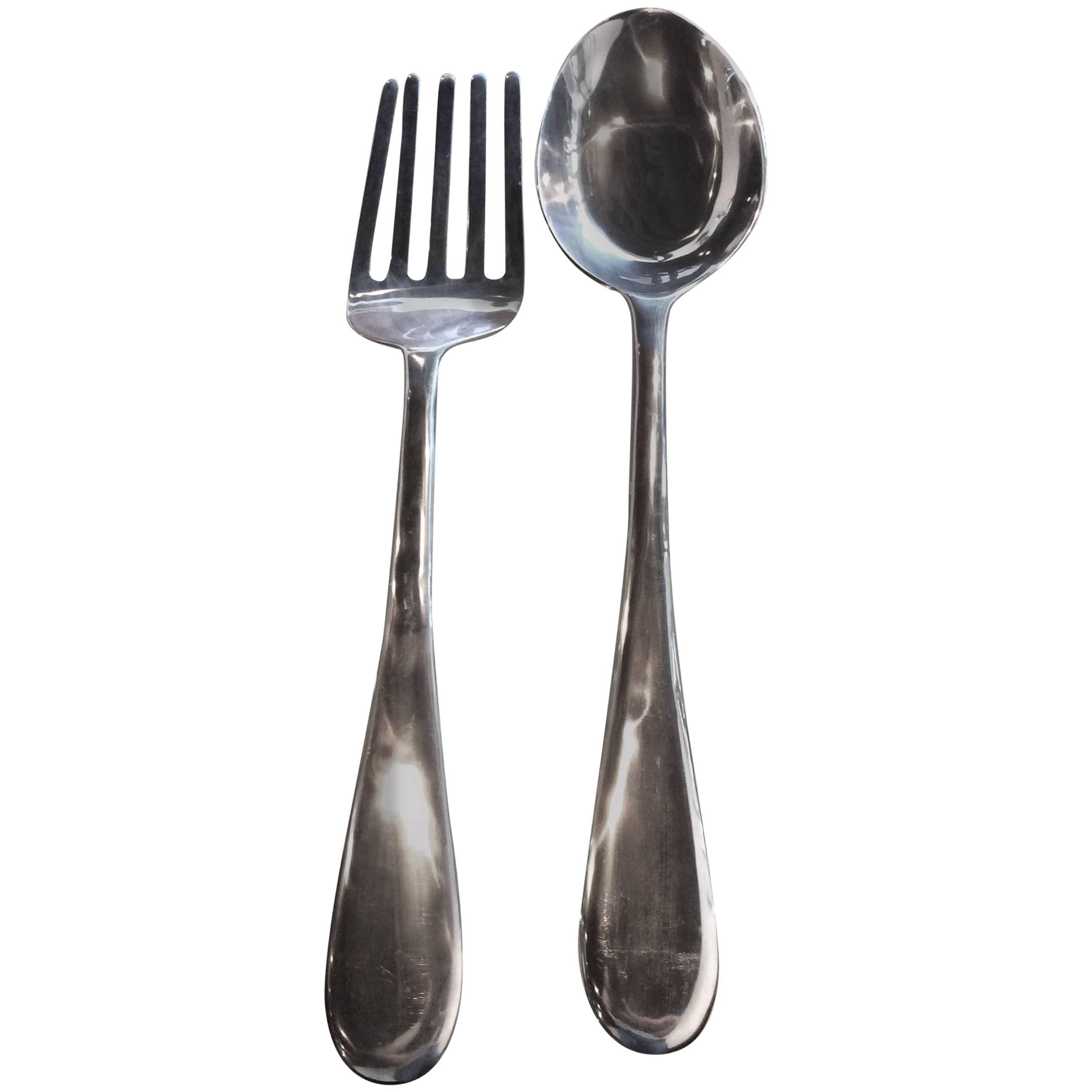 Fork and Spoon Wall Decor Kitchen Curtis C. Jere Style Hardware Chrome Pair