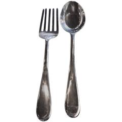 Retro Fork and Spoon Wall Decor Kitchen Curtis C. Jere Style Hardware Chrome Pair