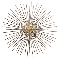 Gilded Metal Sunburst Wall Sculpture Art by Ron Schmidt, circa 1969