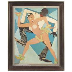 Josephine Baker French Art Deco Oil Painting on Board After Orsi