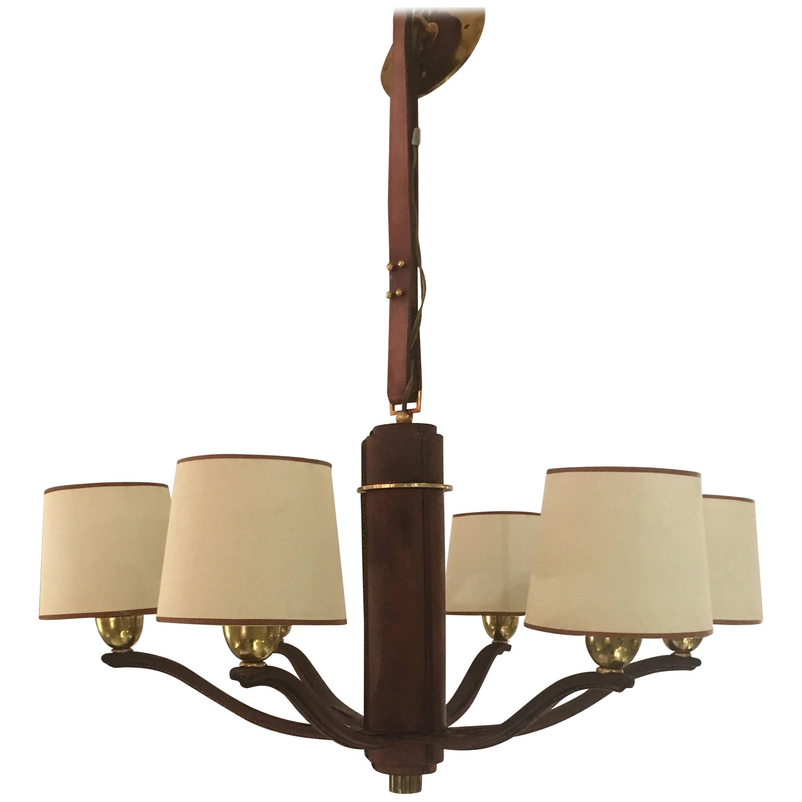 Pigskin and Brass Chandelier by Longchamp