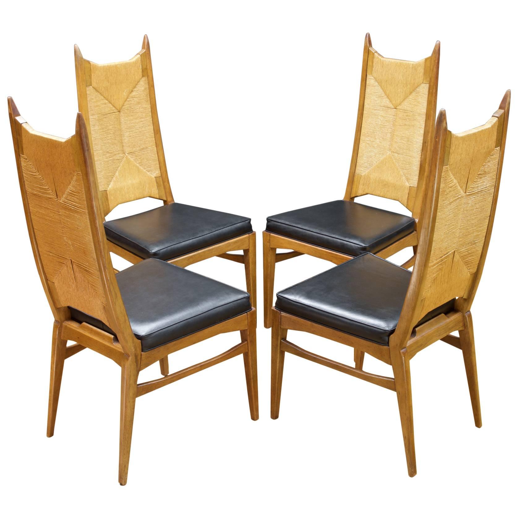 1960s Cathedral Highback Rush Chairs Mid-Century like Pearsall Umanoff Perrian