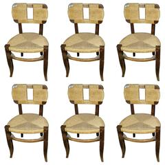 1950 Set of Six Tinted Wood and Rope Chairs 8