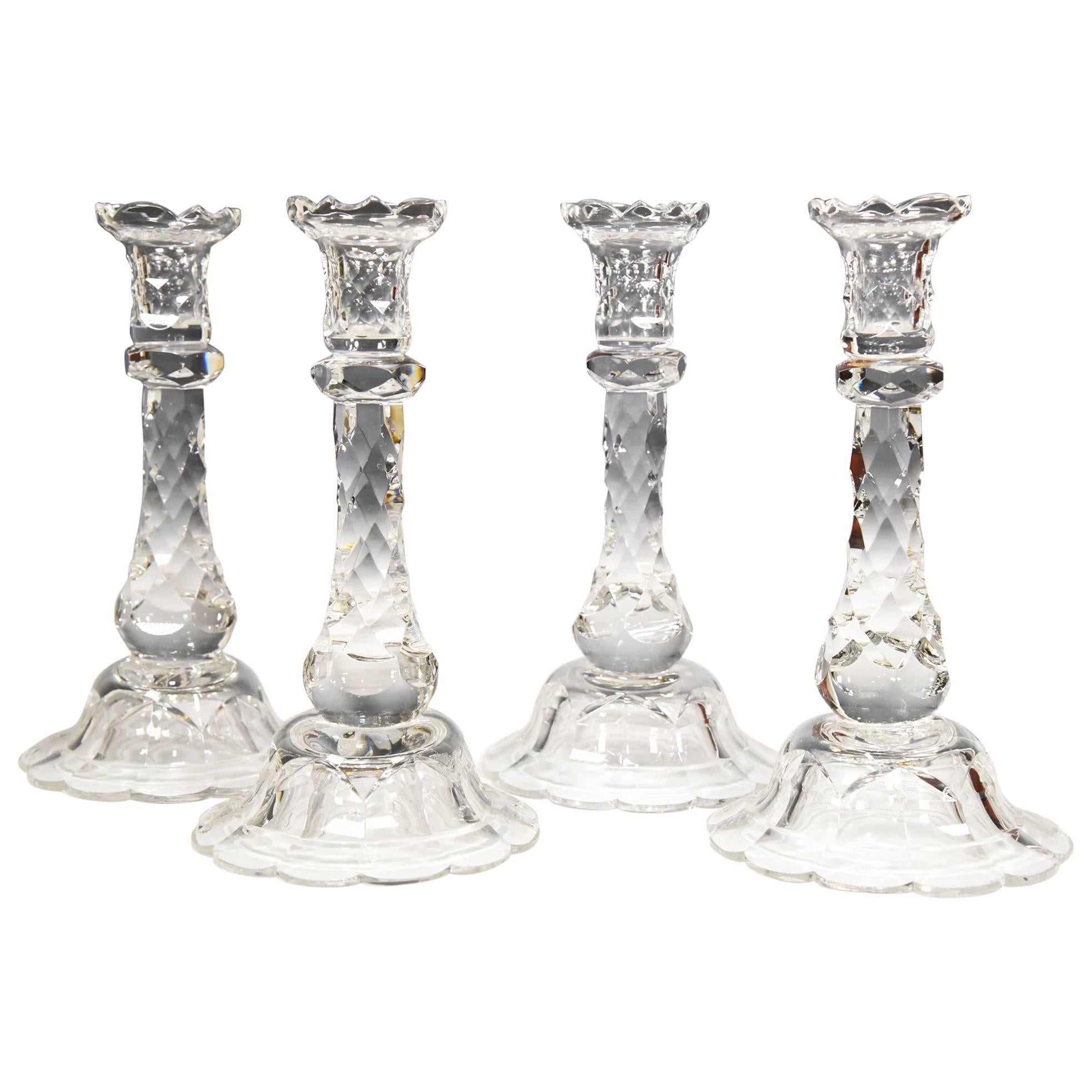 Set of Four Stuart Hand Blown Cut Crystal Footed Candlesticks at 1stDibs stuart