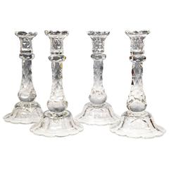 Set of Four Stuart Hand Blown Honeycomb Cut Crystal Footed Candlesticks 4