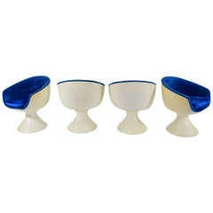 Retro Four Space Age Style Bubble Chairs in Blue Velvet by Chromecraft