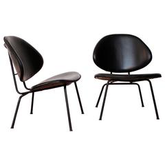 Homecrest Black Leather Clam Shell Lounge Chairs