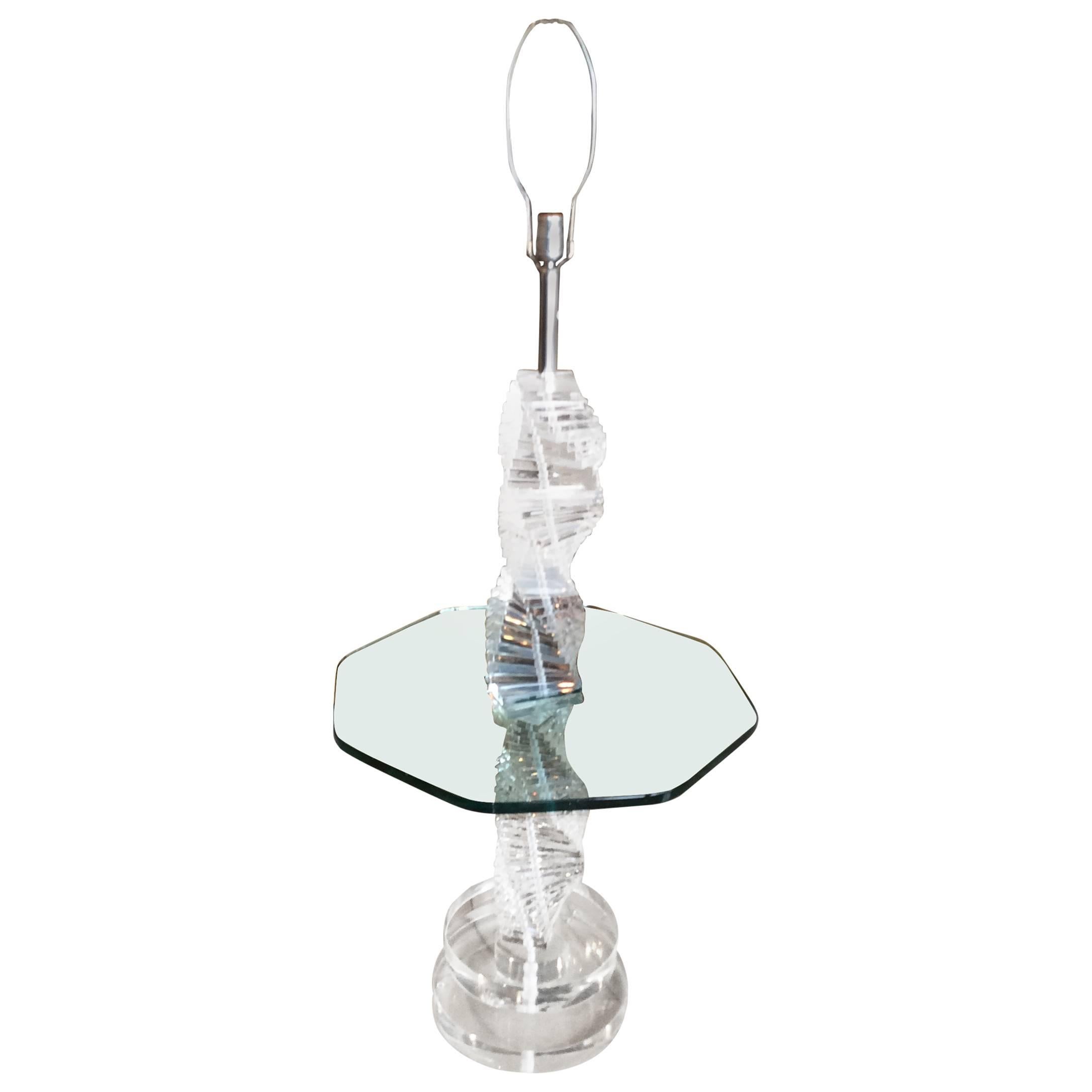Lucite 1978 Floor Lamp Table Swirl Staircase Glass Hollywood Regency Signed