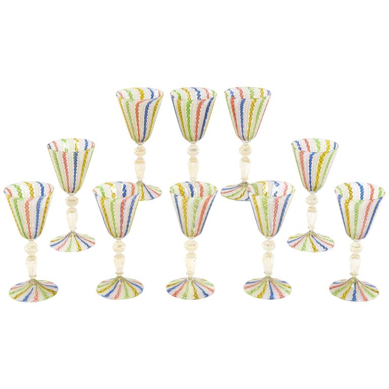 Set of 10 Venetian Handblown Rainbow Zanfirico Multicolor Candy Cane ...