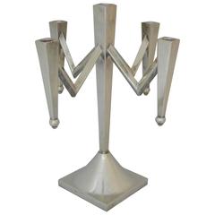 Incredible, Large Mexican Sterling Silver Modernist Five-Light Candelabra