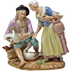 Antique Meissen Rare Figurine Group The Deal with Geese by Circle of J.J.Kaendler c.1870
