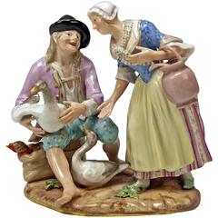 Meissen Rare Figurine Group The Deal with Geese by Circle of J.J.Kaendler c.1870 12