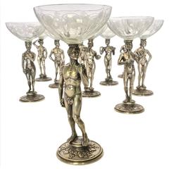 Lot of Ten Silver Sculpture Glasses, 1890