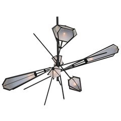 Harlow Large Chandelier in Black Steel, Satin Brass and Alabaster White Glass