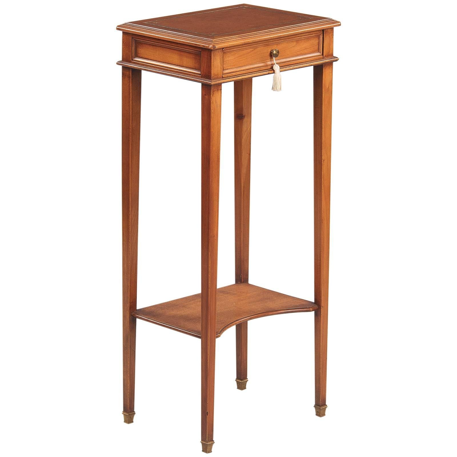 French Louis XVI Style Leather Top Side Table in Cherrywood, 1950s