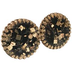1960s Lucite Gold Foil Prong Set Confetti Earrings