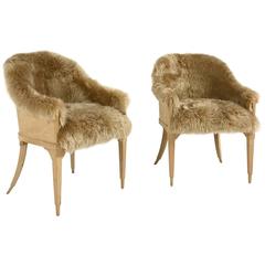 Pair of Vintage Barrel Back Chairs in Sheepskin