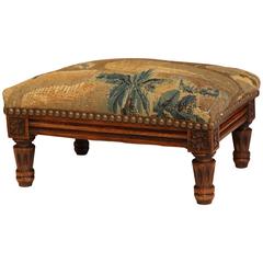 Antique 19th Century French Louis XVI Walnut Foot Stool with Aubusson Tapestry