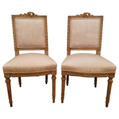 Antique Pair of Louis XVI Carved and Painted Side Chairs
