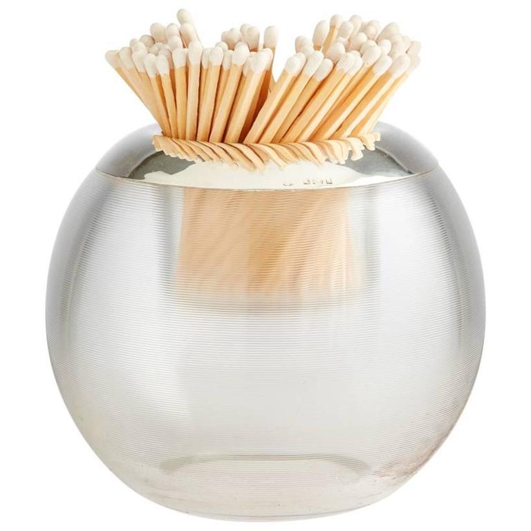 20th Century Large Silver and Glass Match Striker Birmingham 1924 at