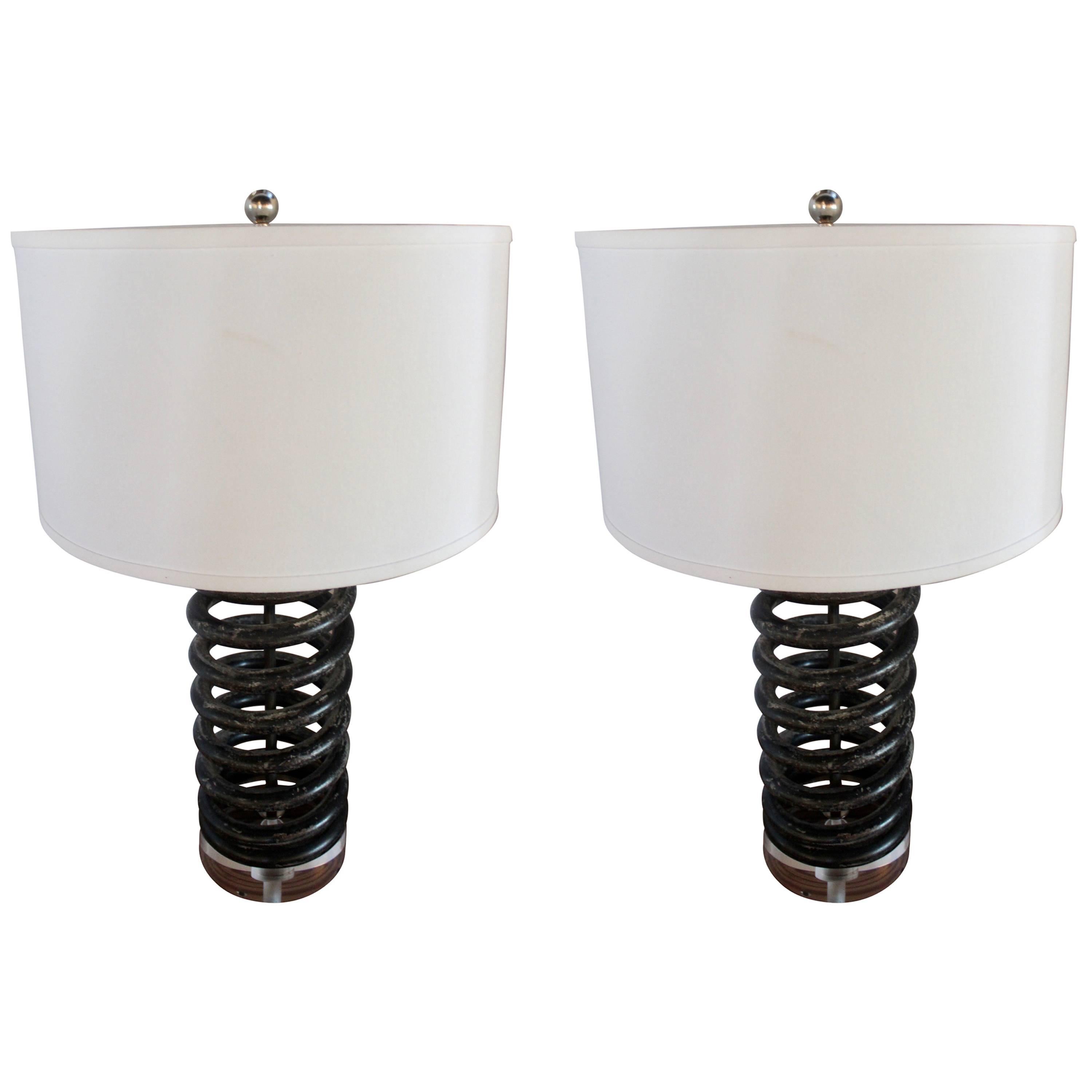 Pair of Industrial Spring Lamps