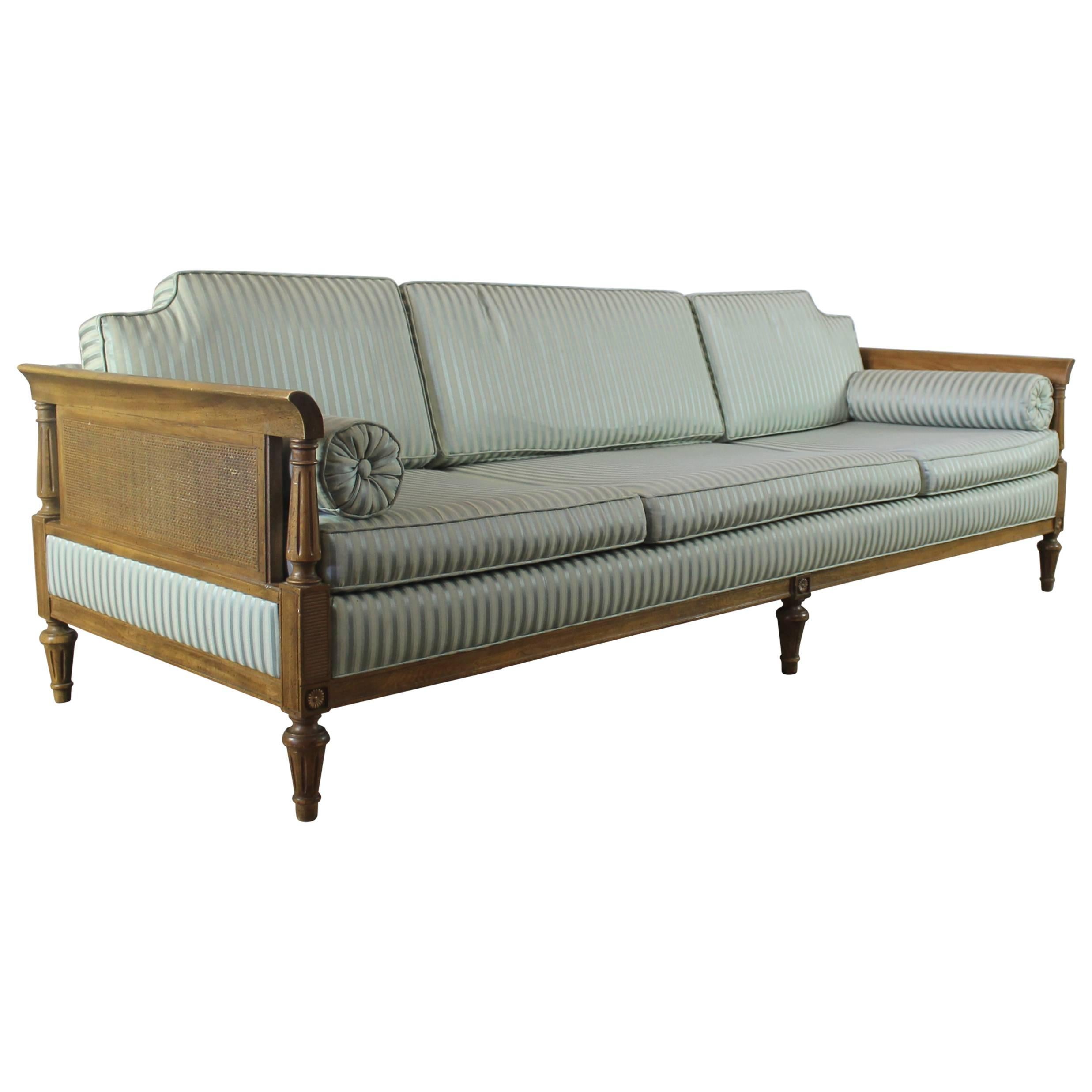 Vintage Hollywood Regency Neoclassic Sofa with Caned Sides