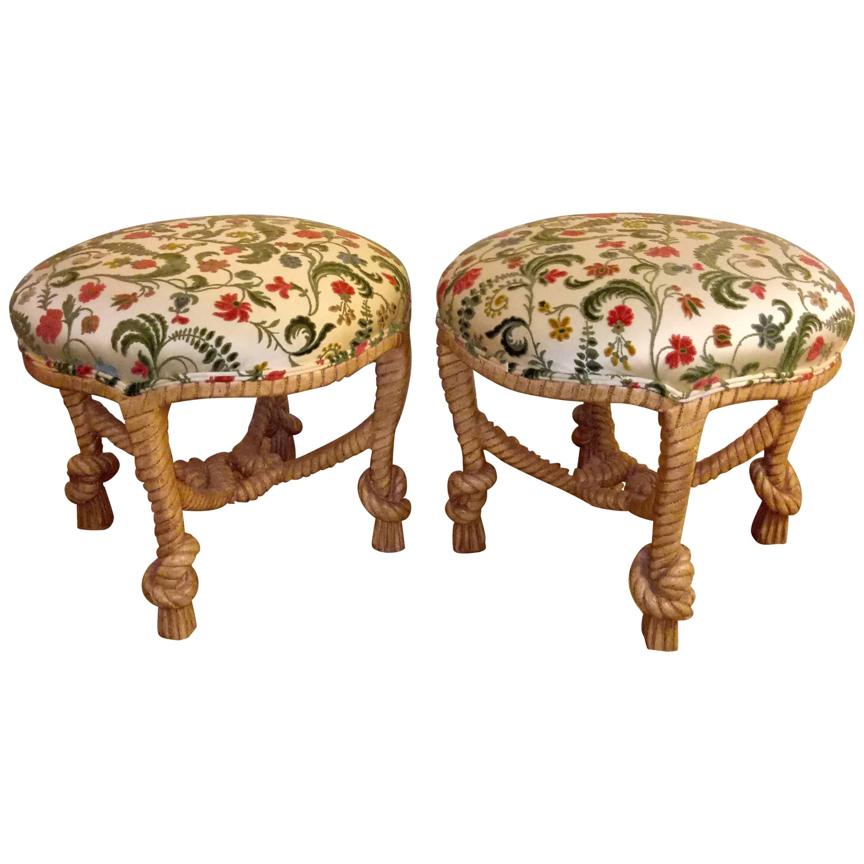 Pair of Rope Form Round Benches Stools 