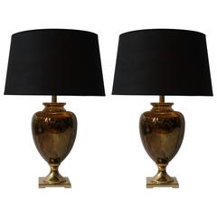 Pair of Maison Le Dauphin Glass and Brass Table Lamps
