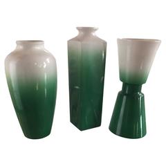 Collection of Three Art Deco Ombré Green Glazed Vases