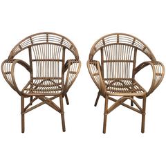 Pair of Vintage Cane Bamboo Armchairs, circa 1960s