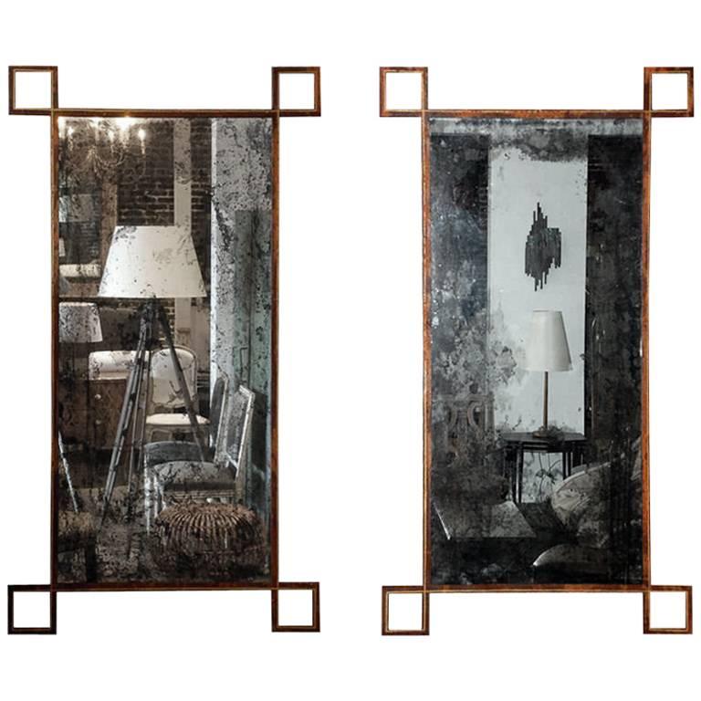 Pair of 'Rouille' French Industrial Mirrors by Design Frères